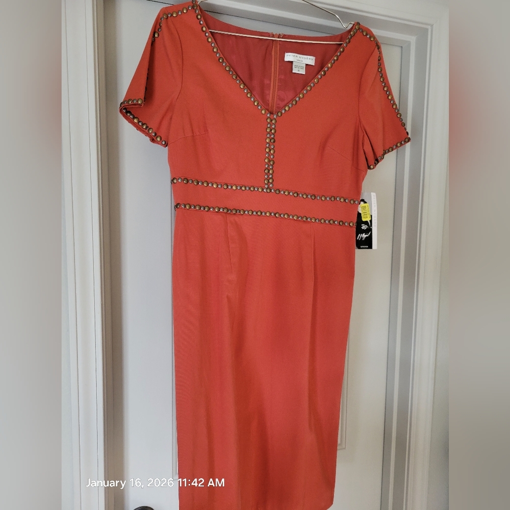 Elegant Orange Dress with Studded Details